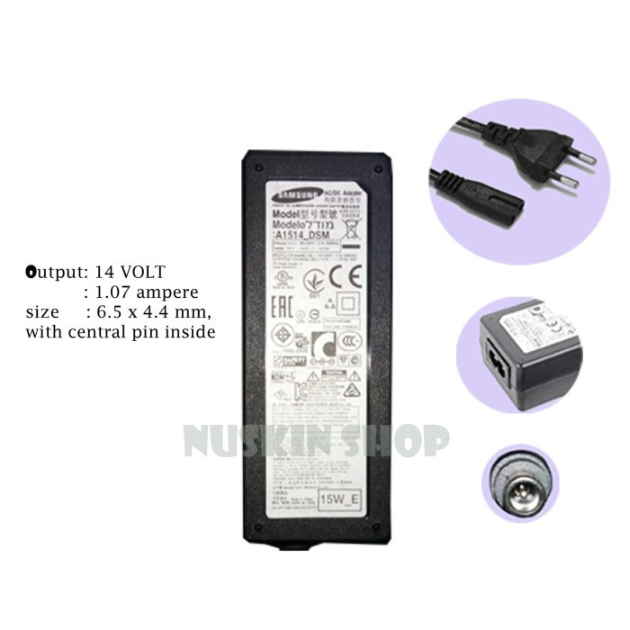 KIDUNG ORIGINAL KABEL ADAPTOR POWER SUPPLY MONITOR SAMSUNG 14v 1.07a