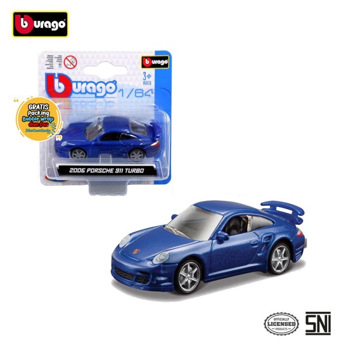 Bburago 2006 Porsche 911 Turbo Skala 1:64 Biru