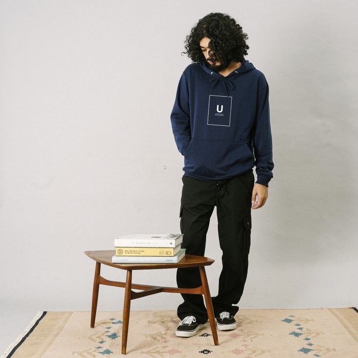 UNKL347 Jacket Hoodie Navy Model Simpel Bahan Fleece JANN
