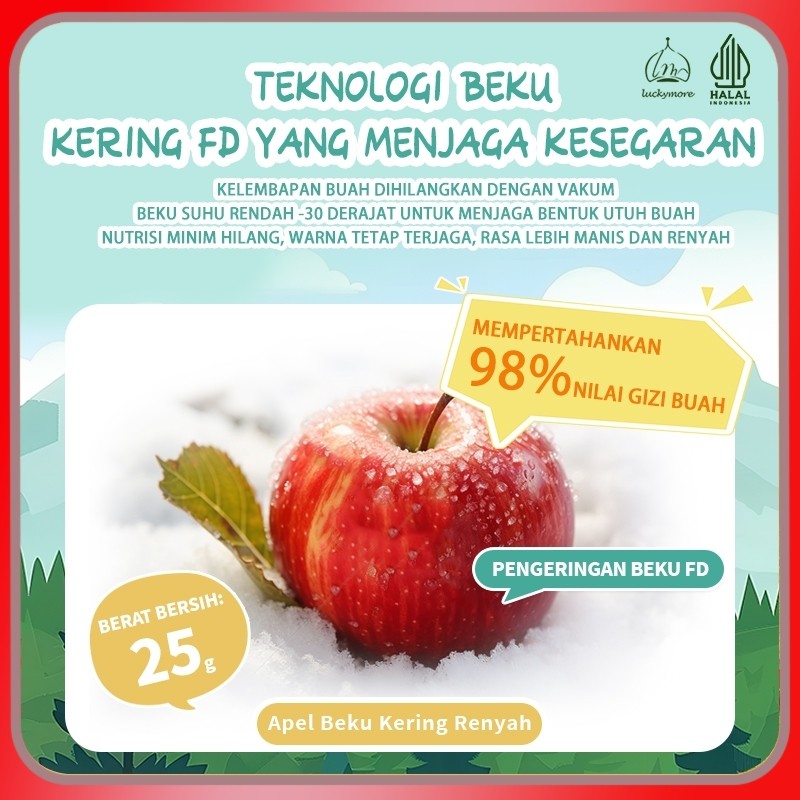 

[Luckymore] HALAL Keripik Apel Beku 25gr, Keripik Buah, Apel Kering, Keripik Apel, Cemilan Sehat, Keripik Apel Renyah
