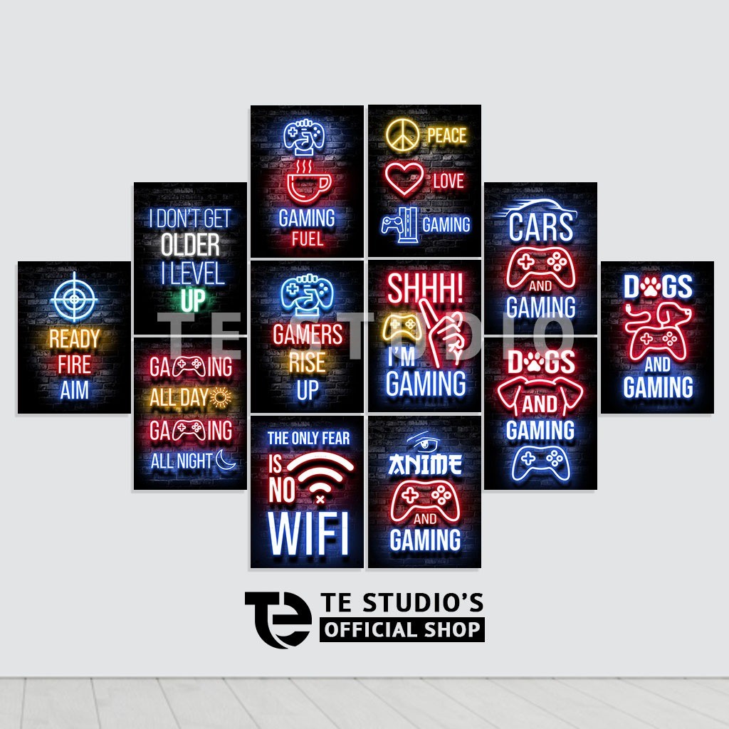 (Isi 12Pcs) Poster Neon Gaming Pajangan Dinding Gamer Aesthetic Poster Kamar Aesthetic Hiasan Dindin