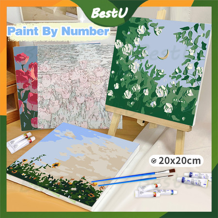 

Paint By Number Kit 20x20cm Kanvas Siap Lukis / DIY Canvas Acrylic Aesthetic / Diy Digital Painting Canvas Lukisan Bunga Pemandangan Wall Decoration