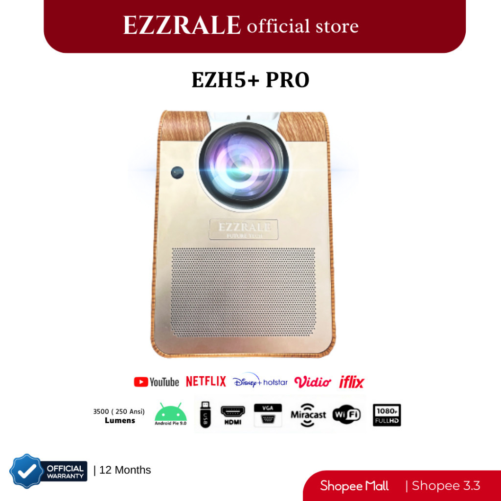 Ezzrale EZH5+ PRO Mini Proyektor Projector Smart Mini  Android Bluetooth Speaker WIFI Mirroring