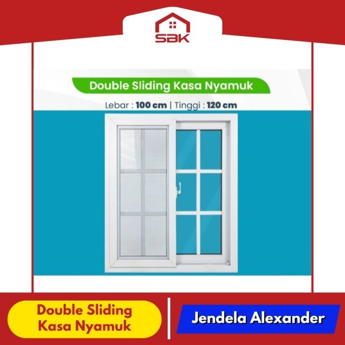 Jendela Sliding + Kasa Nyamuk UPVC 2 Daun 100x120 Alexander
