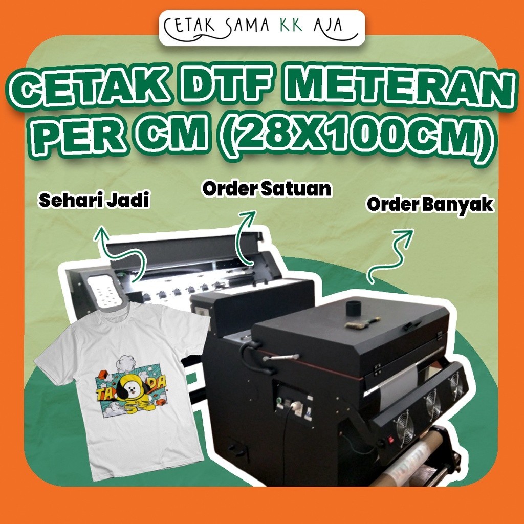 

CETAK DTF KECIL [28X100 CM] SATUAN DISTRO UMKM CUSTOM BAJU TOTEBAG