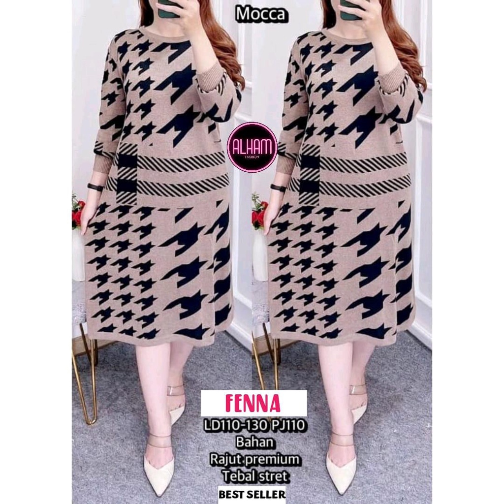 Fenna Tunik Rajut Import Stretch Motif Abstrak Premium