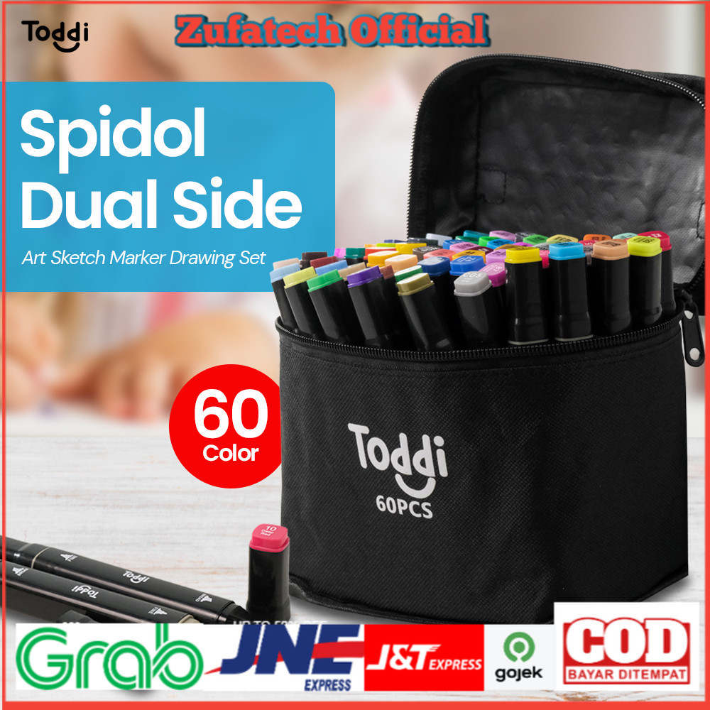 

Toddi Spidol Dual Side Fine Art Brush Pen Art Marker Set 60 Color - HL270 - Black - 7CTH4KBK
