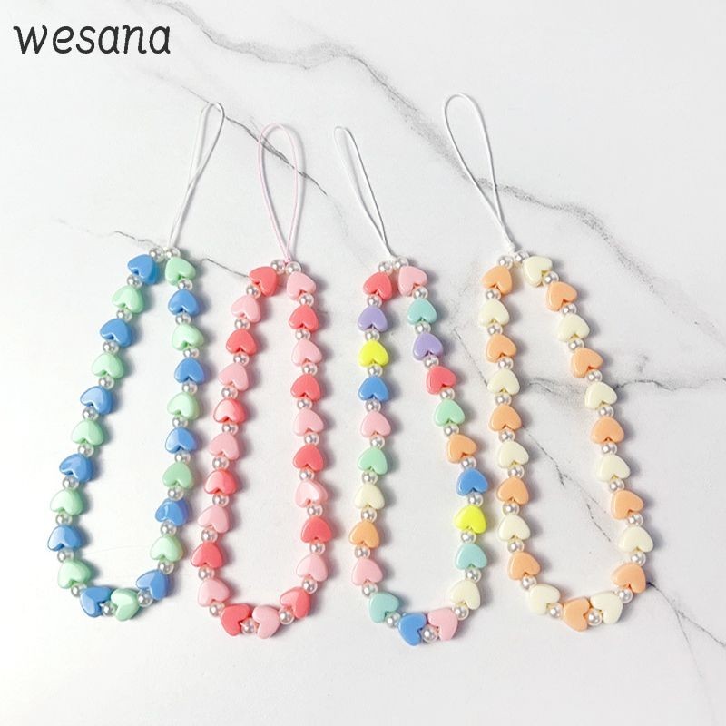 Gantungan Hp Warna -warni Hati Berwarna-Warni Tertulis Lanyard hp Buatan Tangan Manik -manik Tas Ran