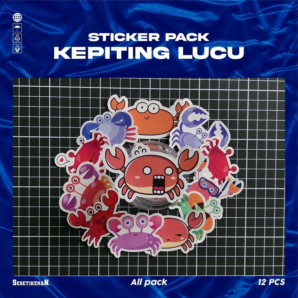 

COD✨ Sesetikeran Stiker Pack Kepiting Lucu Untuk Koper Laptop Skateboard