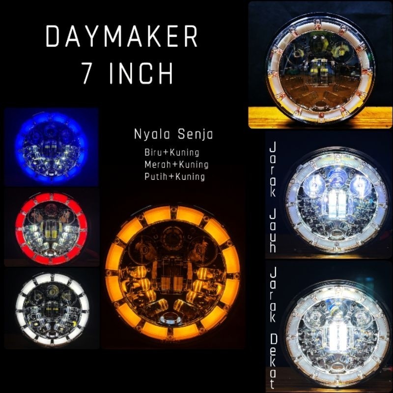 FLASH SALE LAMPU LED DAYMAKER ANGEL EYES 7 inch BESI SENJA MERAH BIRU PUTIH SENJA KUNING 18 LED w175