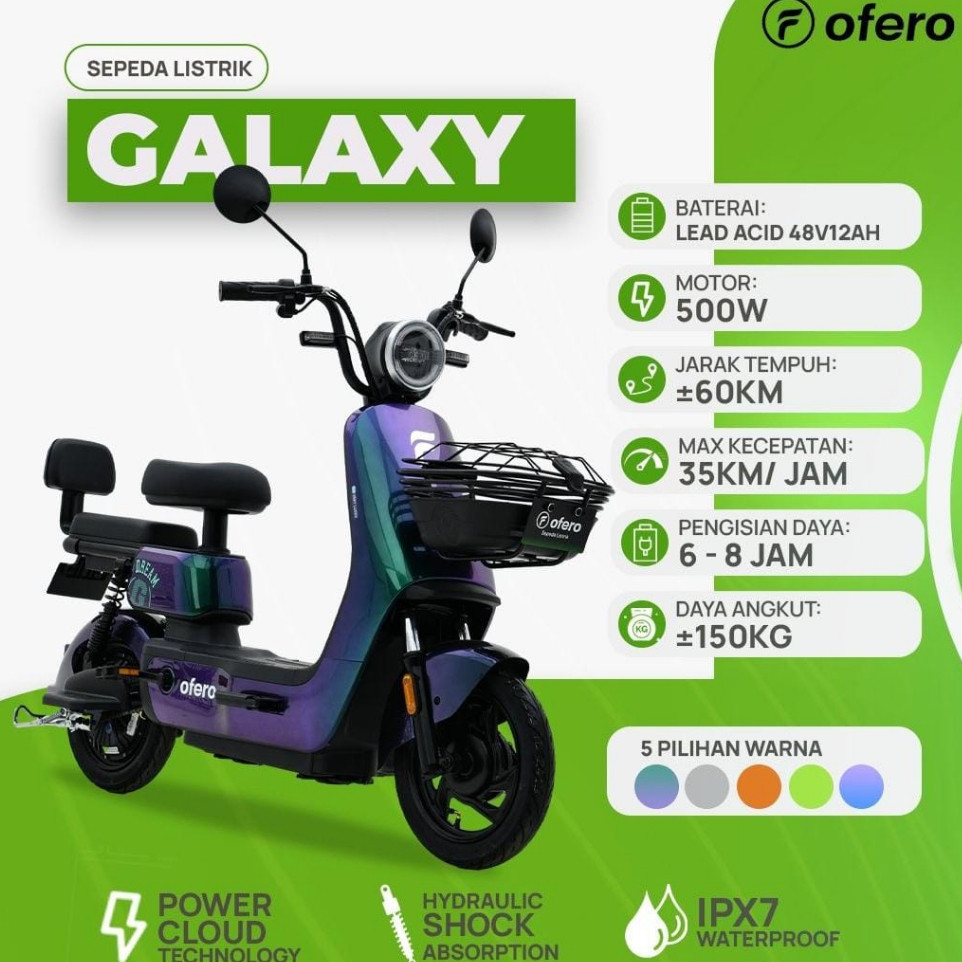 Sepeda Listrik OFERO GALAXY Power 500W Sepeda Motor Listrik Ofero E-Bike Ofero Seri Galaxy Jarak Tempuh 60km