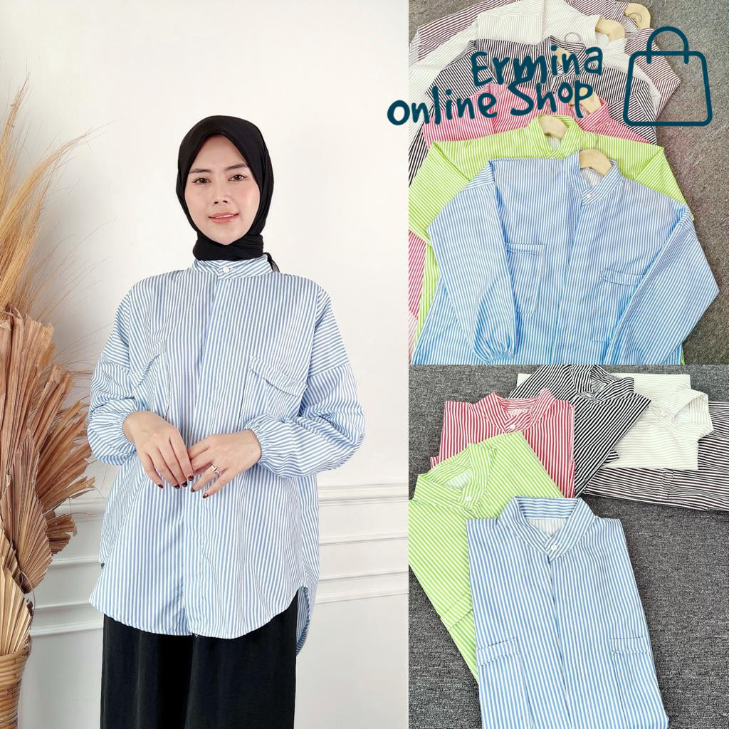 Kemeja Pocket salur | Kemeja Tunik Wanita | Sierra Salur Tunik