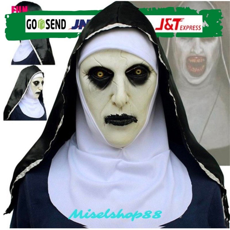 Topeng valak suster the nun original dengan penutup kepala latex halloween | cosplay valak | cosplay
