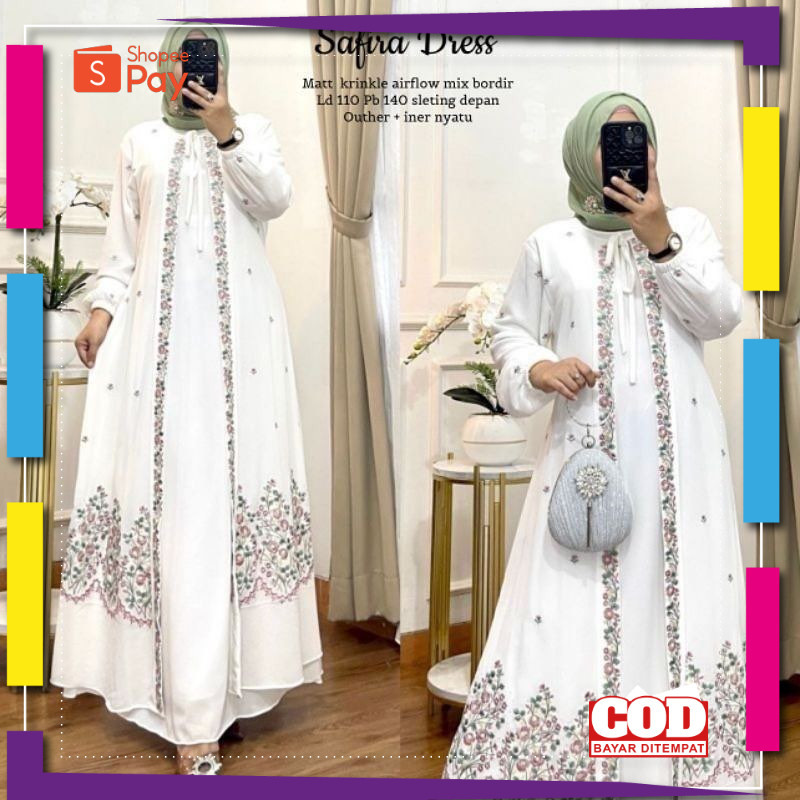 [PREMIUM BIG SALE] Gamis Jumbo Safira Dress Gamis Cringkel Airflow Terbaru Dress Green sage Gamis Ab