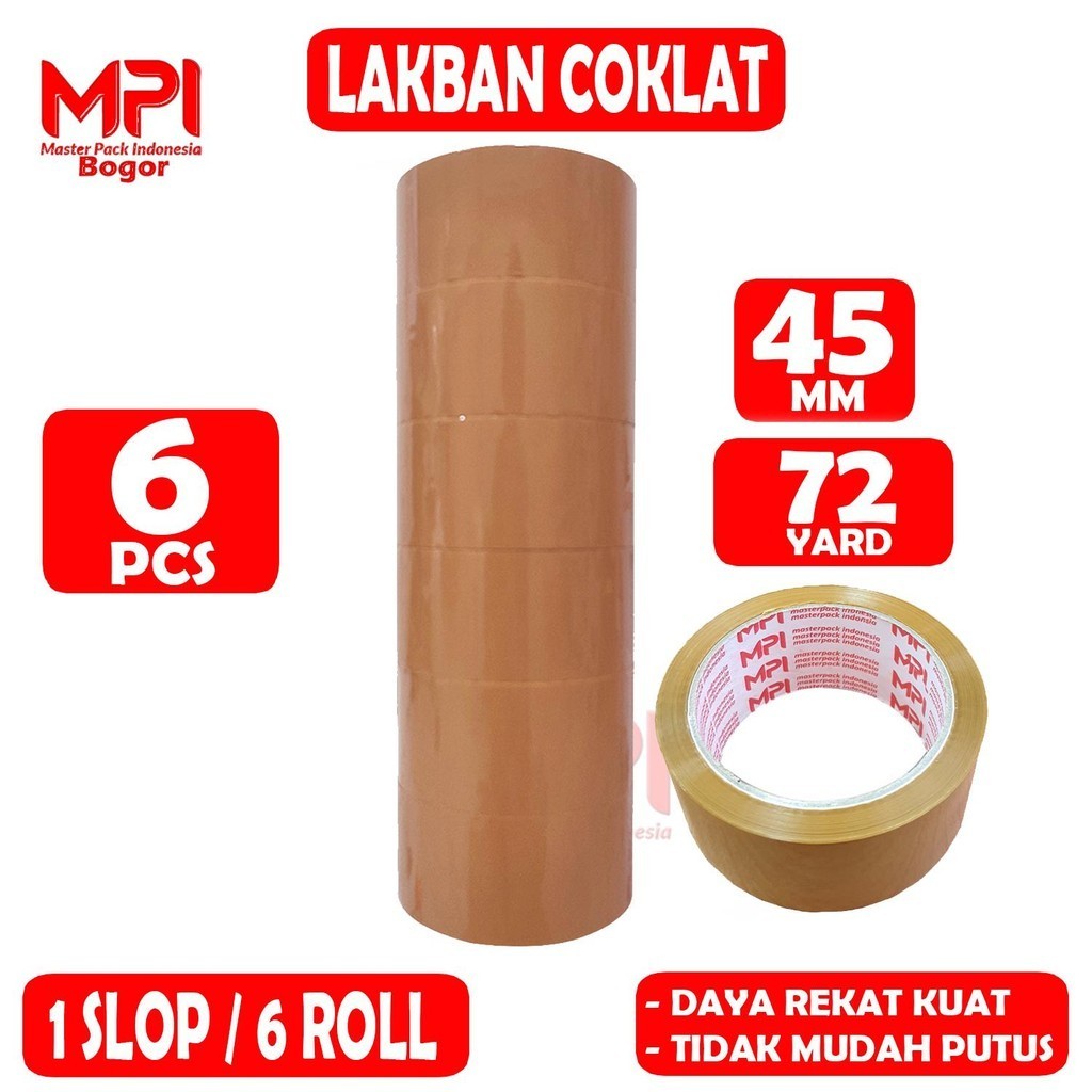 

6 PCS - Lakban Coklat MPI 45 mm x 72 Yard BC - Lakban Untuk Packing - Master Pack Indonesia Bogor