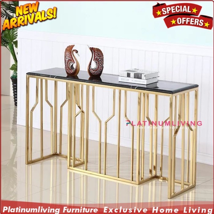 meja konsul  console table stainless gold mirror to marble luxury