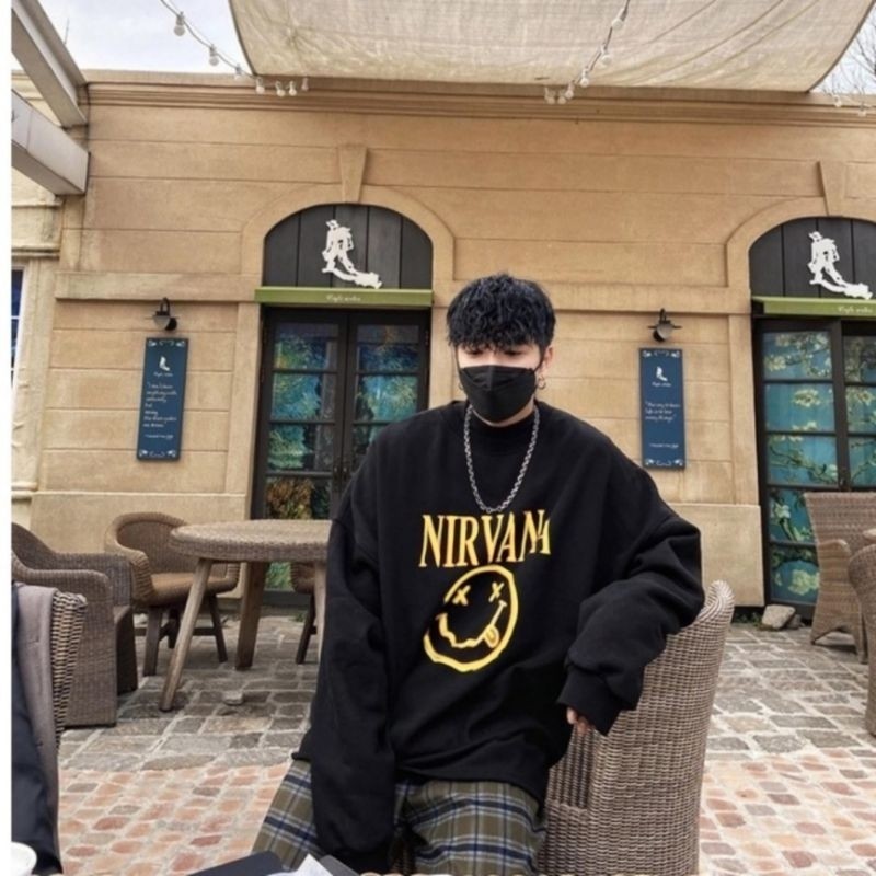 Sweater Korean NIRVANA SMILE Big Size (S - 6XL) Crewneck Oversize Unisex SMILEY Studio S M L XL XXL 