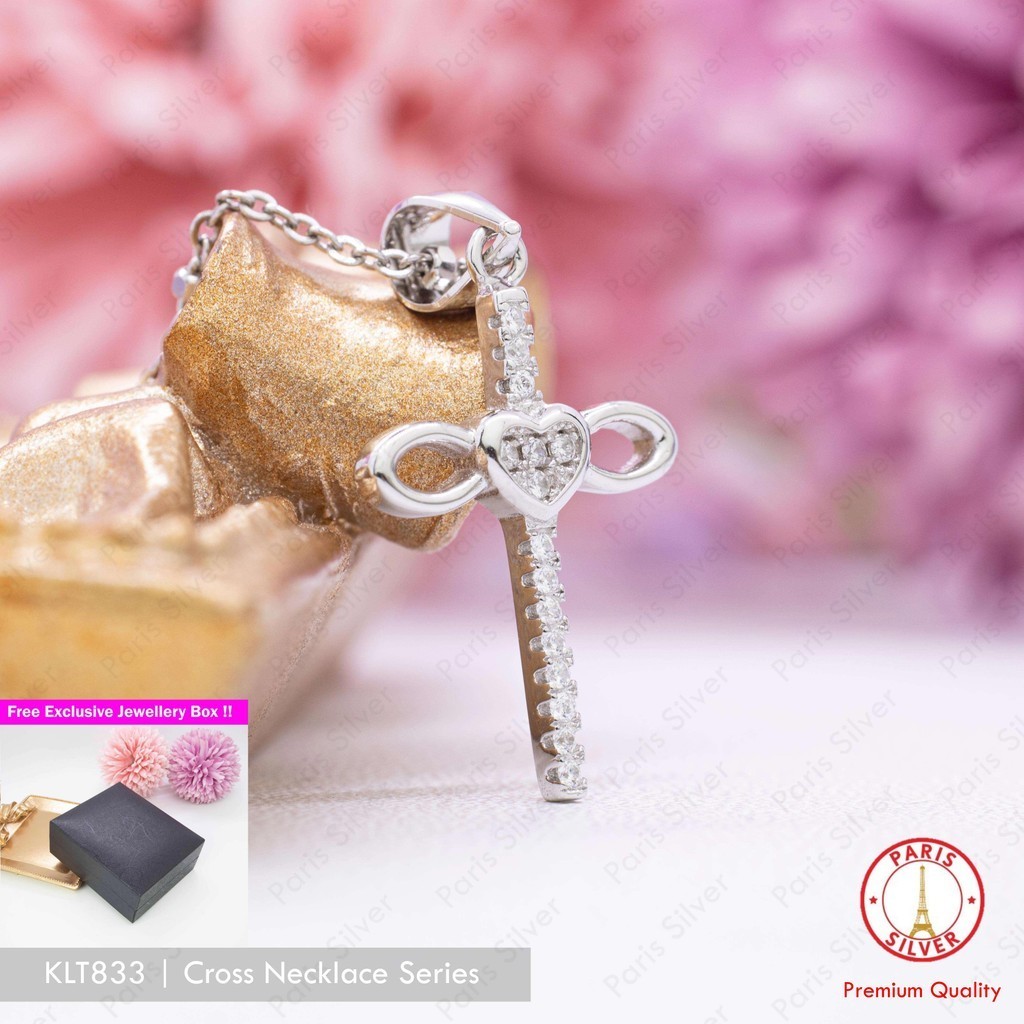 Kalung Salib Perak Asli 925 Heart Infinity Silver Lapis Emas Putih Wanita Elegan Anti Karat