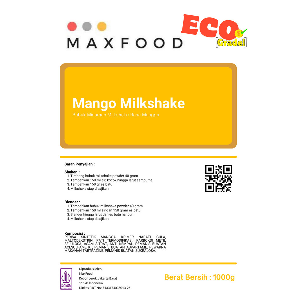 

RB [ECO] Mango Milkshake Powder / Minuman Bubuk Rasa Mangga Milkshake Ekonomis 1 KG
