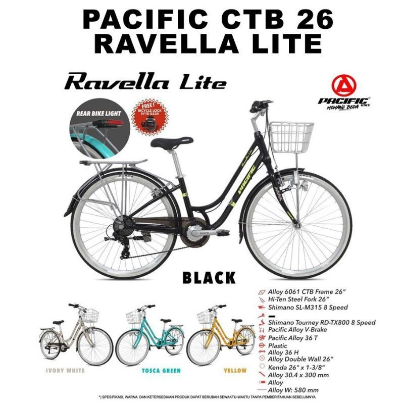 SEPEDA MINI DEWASA CTB 26 INCH 26" PACIFIC RAVELLA LITE FRAME ALLOY OPERAN SHIMANO BARU BAGUS MEWAH 