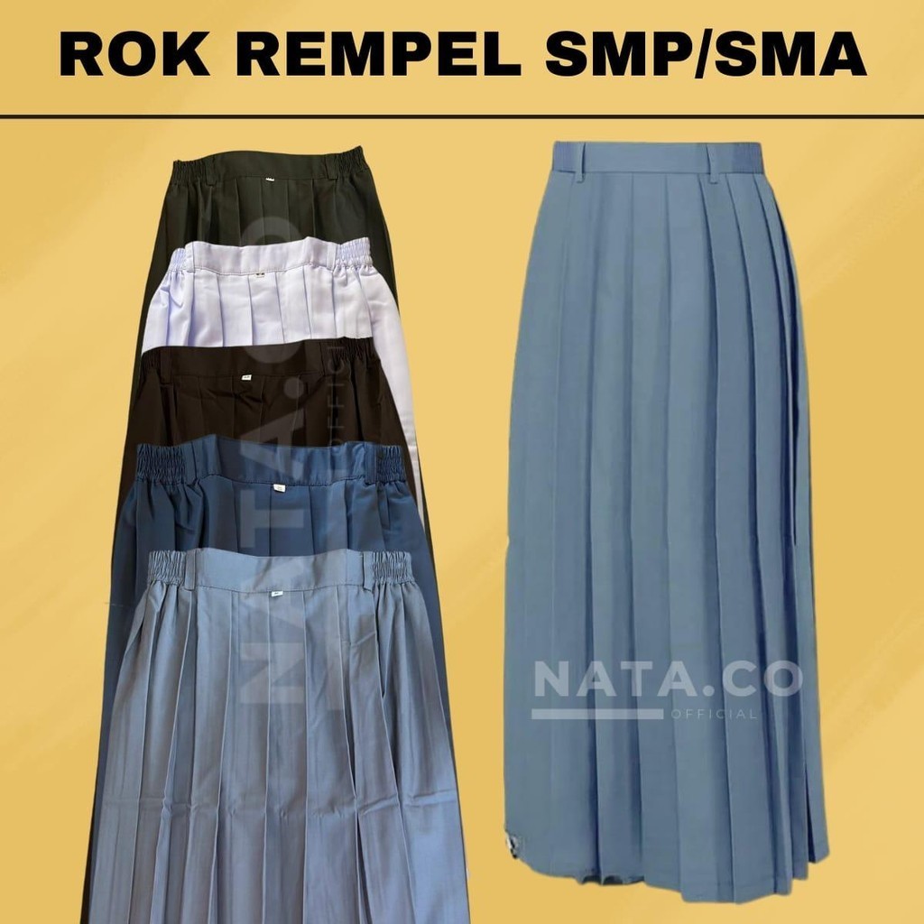 Rok SMP SMA Rempel Seragam Sekolah Lipit Panjang Bahan Optima Element Warna Abu Biru Coklat Hitam Pu