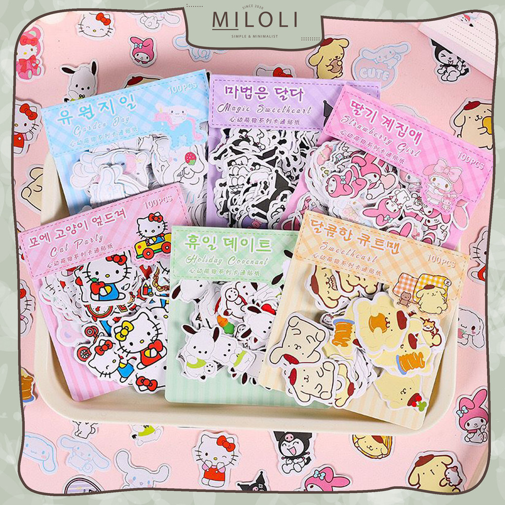 

[MILOLI] 100Pcs STICKER CARTOON MELODY KITTY DIY Diary Sticker Jurnal BUJO Planner Deco Stiker Hias - B0465