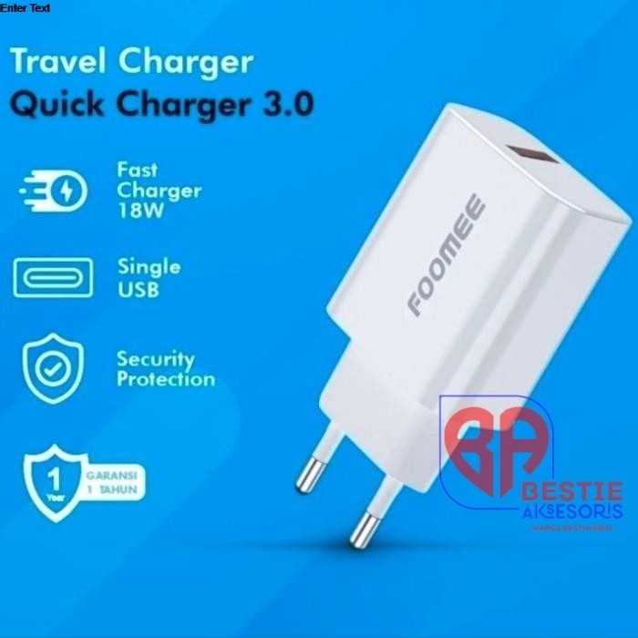 Quick Charger 3.0A Foomee Fr101 Adapter Fast Charging 18W Qc Single ORIGINAL FOOMEE