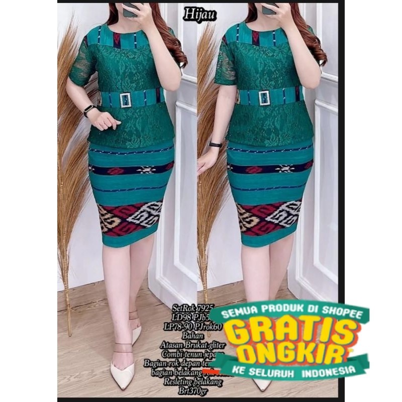 TERBARU STELAN BAJU BROKAT TENUN WANITA MOTIF NUSANTARA, BAJU PESTA, BAJU GEREJA/ Menyala