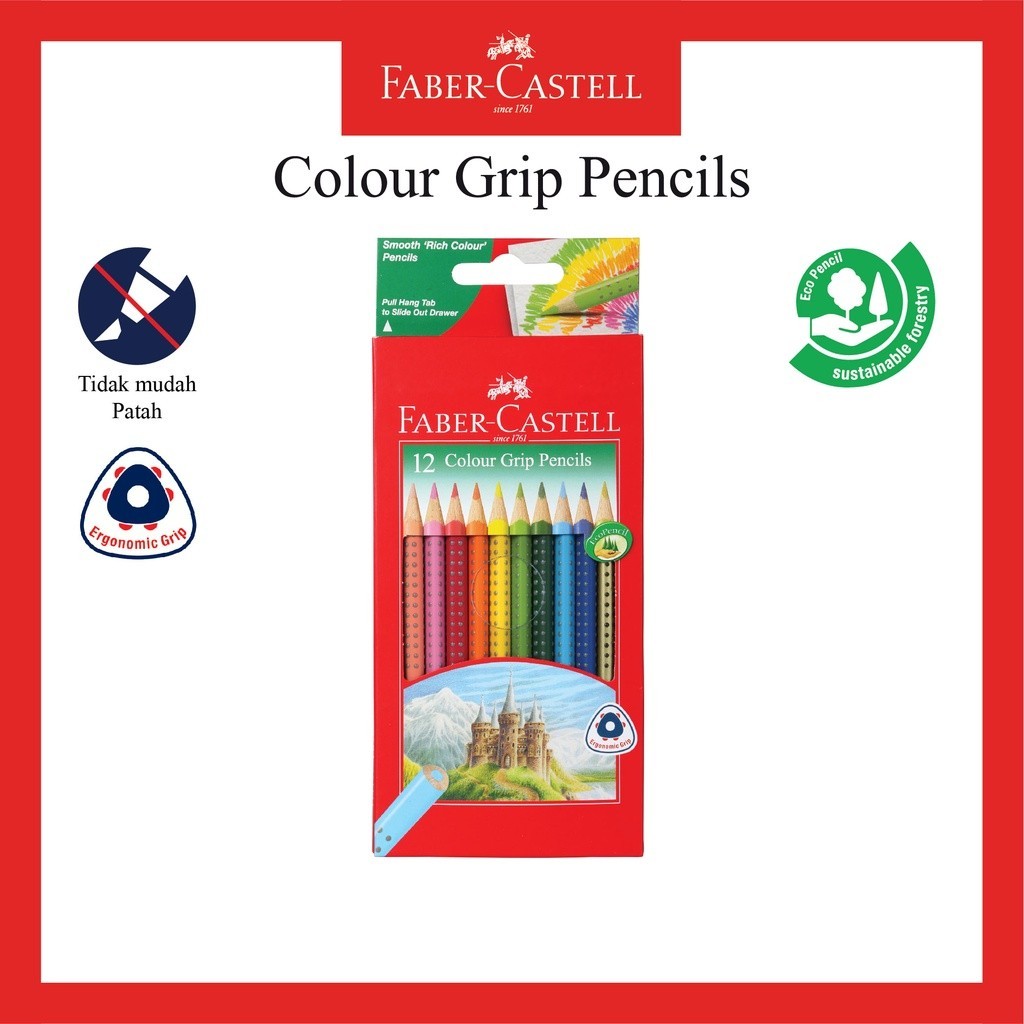 

Pensil Warna Faber Castell Grip Kemasan 12 Warna / Colour Grip Pencils 12
