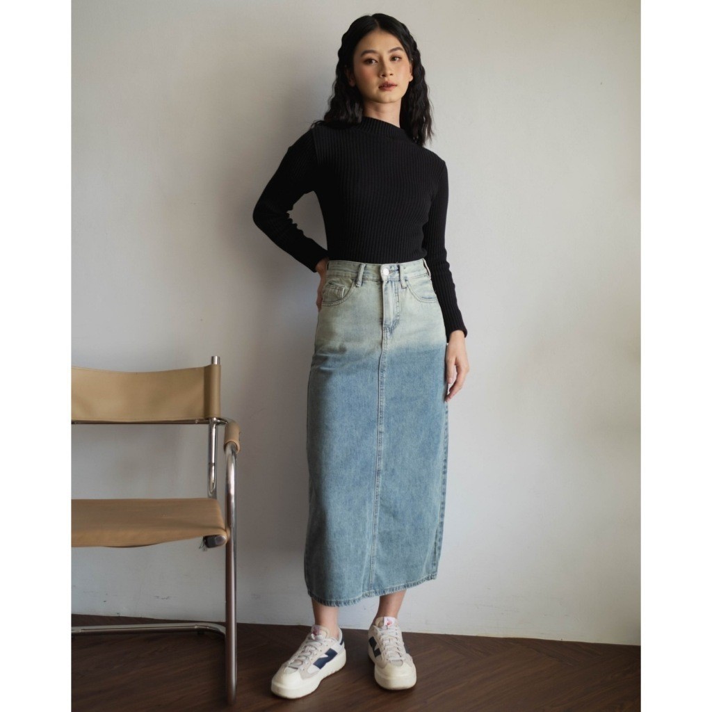 DC - Rok Jeans Span Gradasi Tamira Skirt Highwaist Korean Style Wanita Remaja Kekinian Casual Outfit