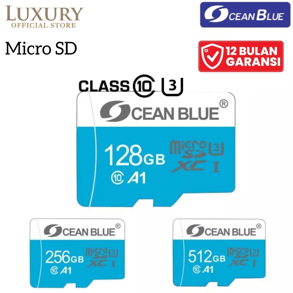 Memory Card Hp Micro SD OCEANBLUE Class 10 U3 Kapasitas 128 256 512 GB 100MB/s TF MMC Kamera CCTV
