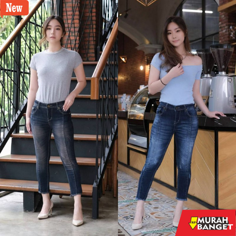 Denim Panjang Wanita Celana Jeans Wanita Terbaru Claw Slit Front Line Matterial Soft Jeans Stretch P