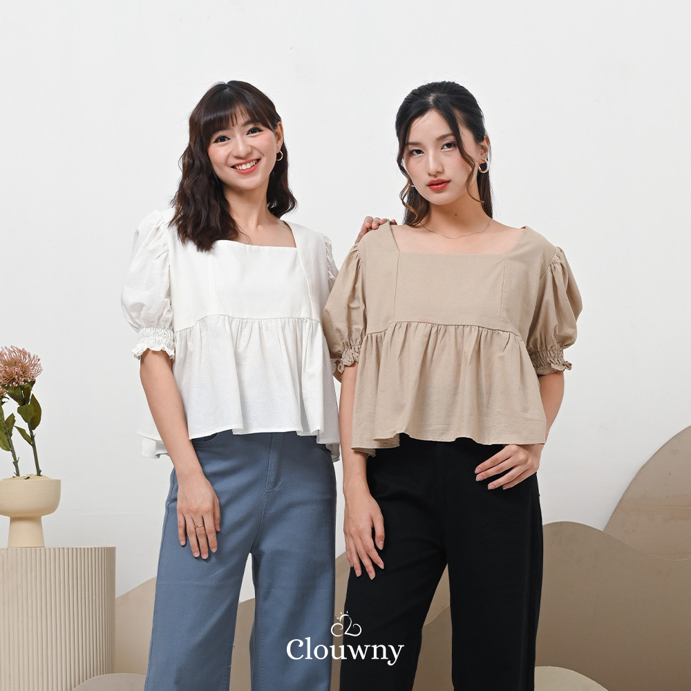 Clouwny Una Square Blouse Top Korea Atasan Wanita