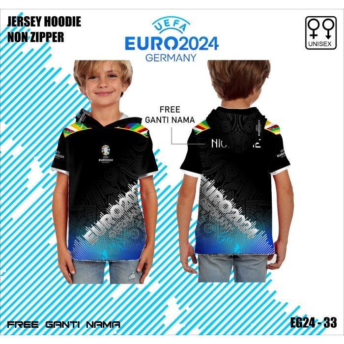 Jersey hoodie sepak bola anak baju piala eropa jerman 2024 - Hitam, 0