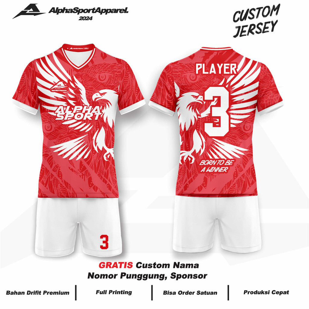 Jersey  Bola Futsal Voli Badminton 199 Motif Flying GarudaMerah Putih Edisi Kemerdekaan 17 Agustus G