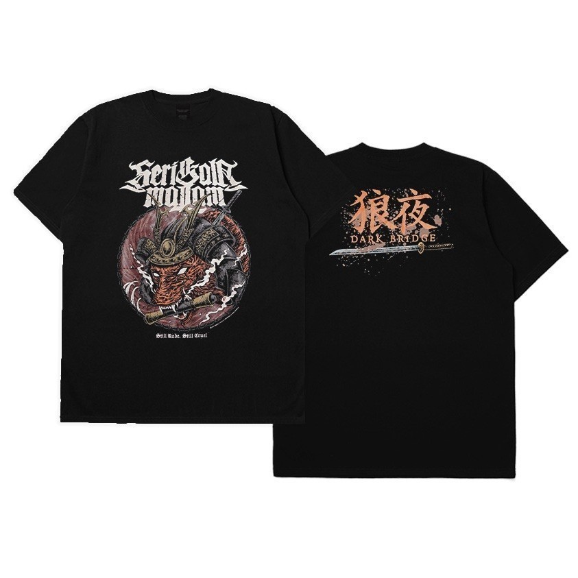 T-Shirt Band Serigala Malam X Frogstone Ronin Scroll Kaos Bahan tebal Cotton Combed 24s