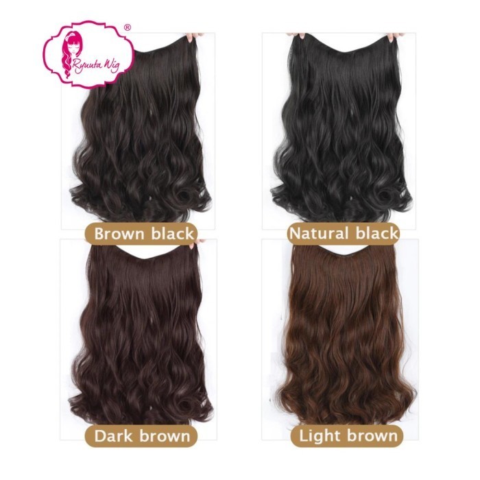 Ryuuta Wig Hair Clip Hair Extension Clip Gelombang Panjang U Shape - Natural Black, 45 cm