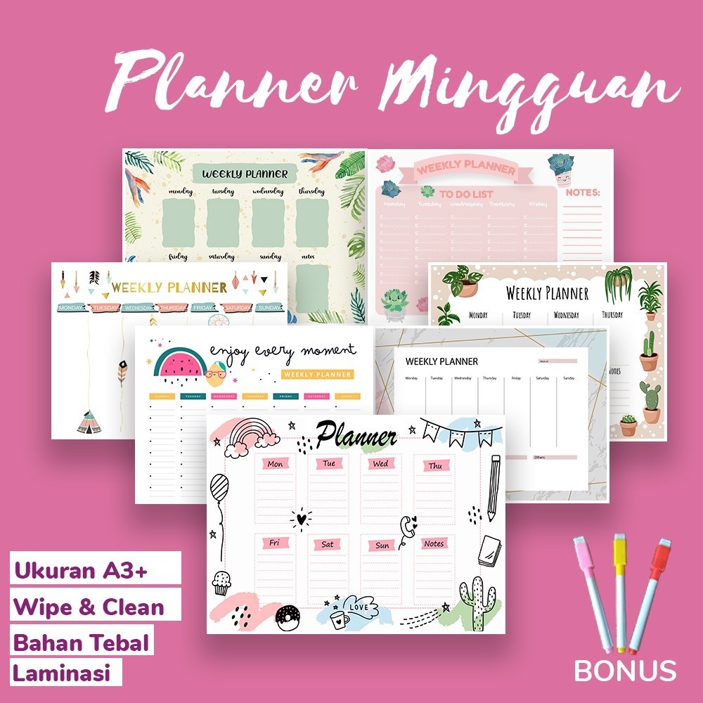 

Print24jam- Weekly Planner / Weekly Schedule / Papan Perencanaan/ Planner Board BANYAK DICARI