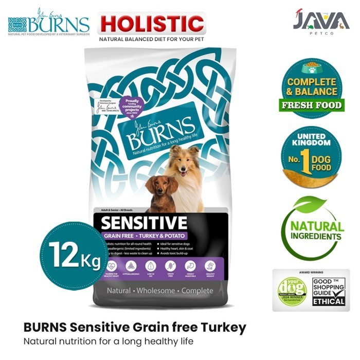 Burns Sensitive Grain Free Dog Food Holistic Turkey & Potato 12kg Adult & Senior - Makanan Anjing Ke