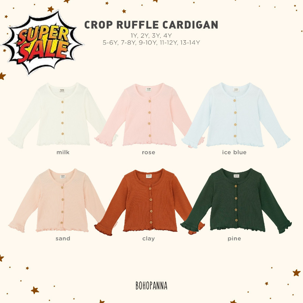 BEST SELLER ~BOHOPANNA - CROP RUFFLE CARDIGAN - Cardigan - Outer Anak Perempuan PROMO