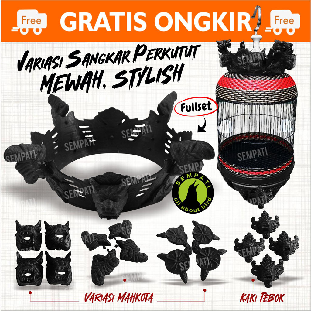 R3y SEMPATI Mahkota Sangkar Kandang Burung Perkutut Motif Barong Fullset Plus Kaki Tebok Sikilan