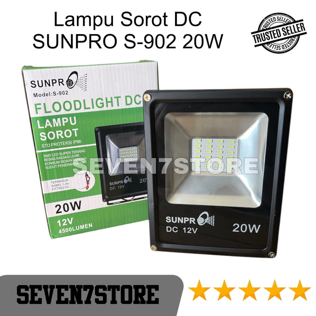 Lampu Sorot 20 Watt LED DC 12V Sunpro S-902 Floodlight IP66 Lampu Tembak Cahaya Putih