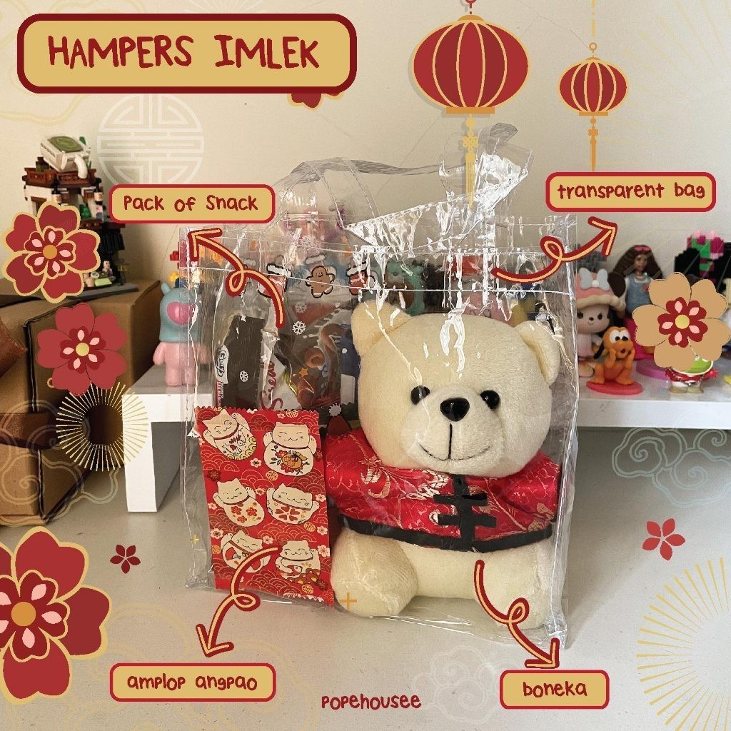 

HAMPERS IMLEK SINCIA CHINESE NEW YEAR BONEKA TEDDY BEAR LUCU GIFT DECORATION GIFTBOX TAS BAG SNACK SOUVENIR HARI RAYA ANGPAO HUNGBAO AMPLOP