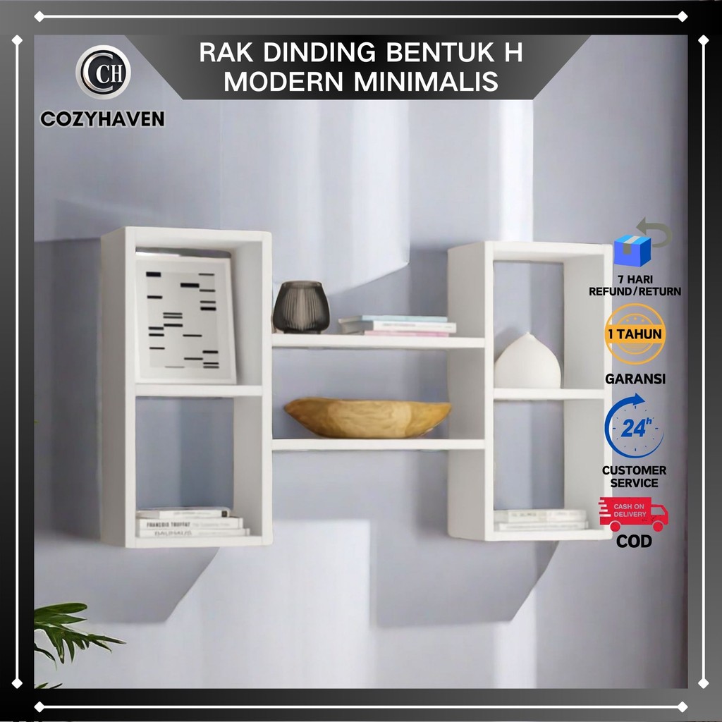CozyHaven - Rak Kabinet Dinding Model H Dekorasi Rumah Cafe Rak Dinding Tempat Pigura Boneka Bunga