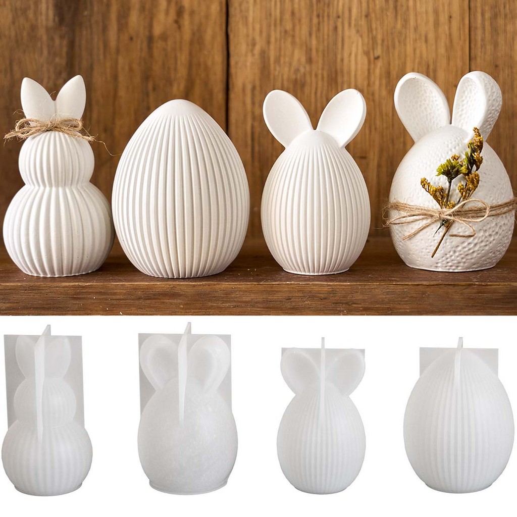 

3D Stripe Rabbit Silicone Candle Mold DIY Easter Egg Bunny Aromath Soap Molds Plaster Resin Craft Making Supplies Home Decor