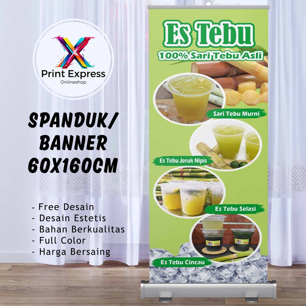 Cetak Spanduk Es Tebu 100% Sari Tebu Murni 60x160 Cm Bisa Rekues Free
