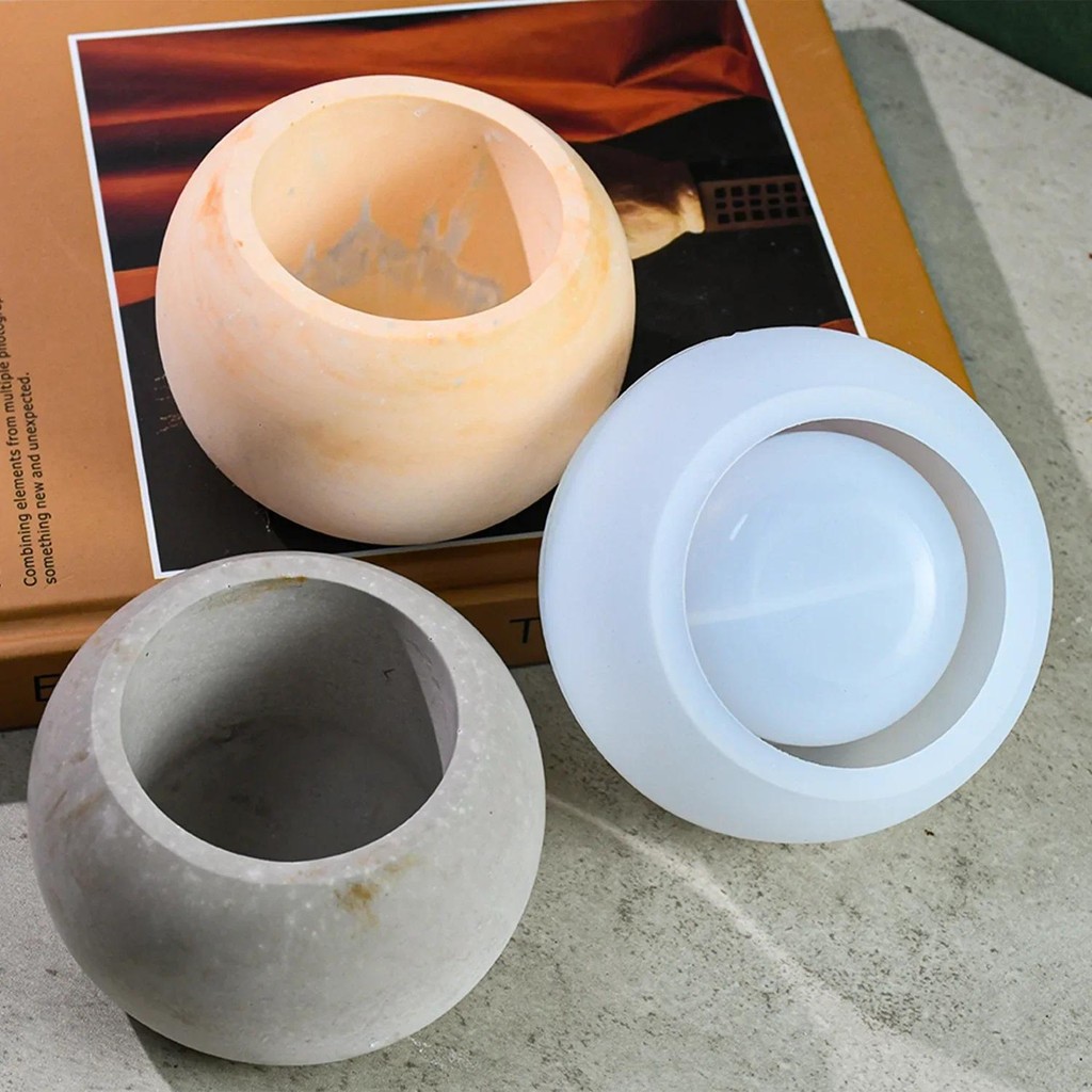 

Multi Fleshy Round Flowerpot Mold Gypsum Cement DIY Round Incense Candle Cup Storage Box Silicone Mold
