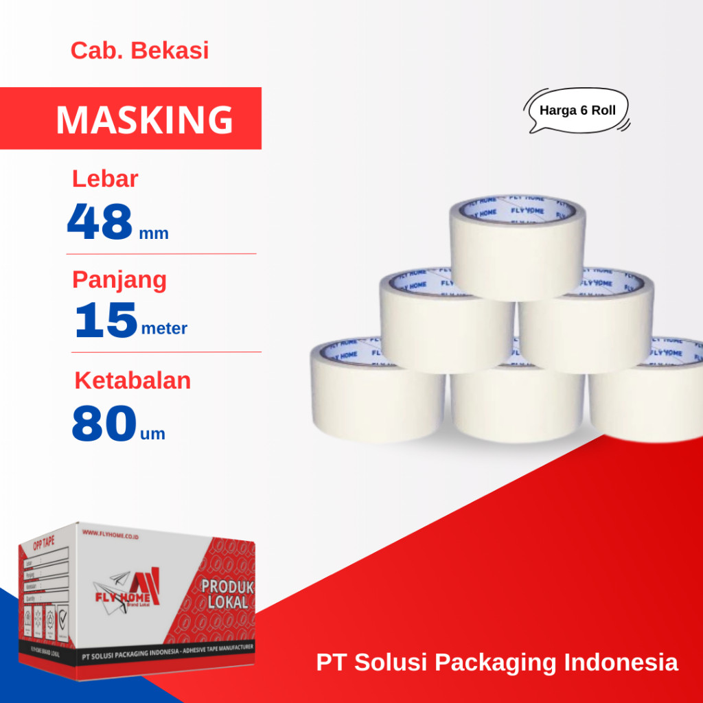 

FLYHOME 6Roll Lakban Kertas 48x15M 2inchi Masking Tape 15meter