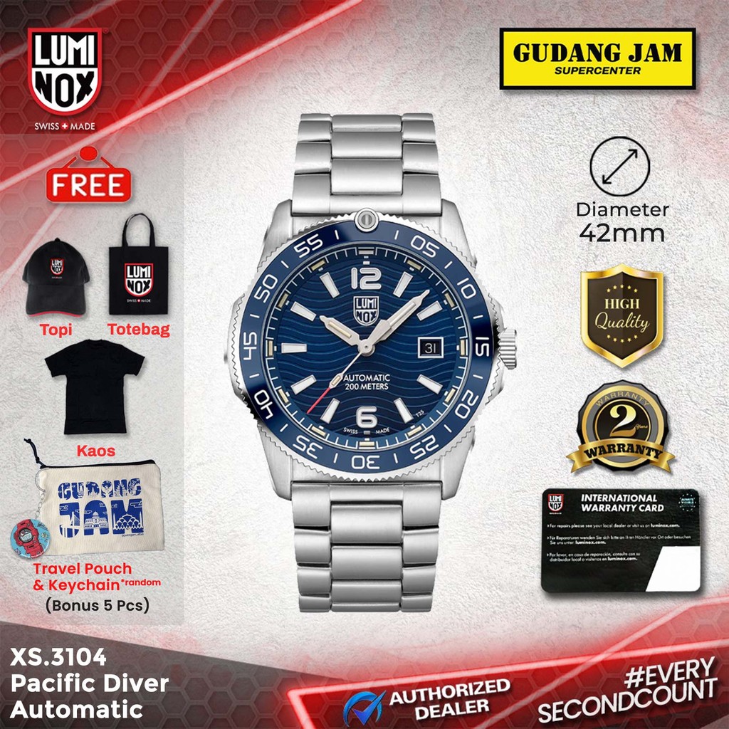 Jam Tangan Pria Analog LUMINOX 3104 XS.3104 Pasific Diver Automatic, Diver Watch