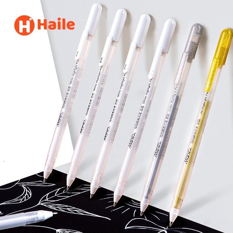 

Haile White Gel Pen set Highlight Paint White Marker Pen 0.8mm Fine Tip Refill Rod for Student Drawing Art Writing Supplies